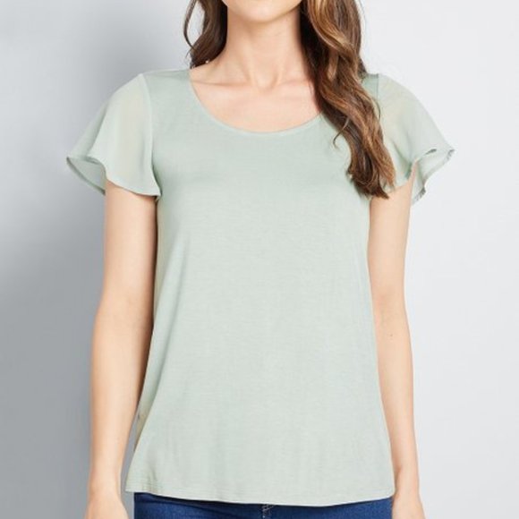 ModCloth Diaphanous Daydream Flutter Sleeve Top - Picture 1 of 7